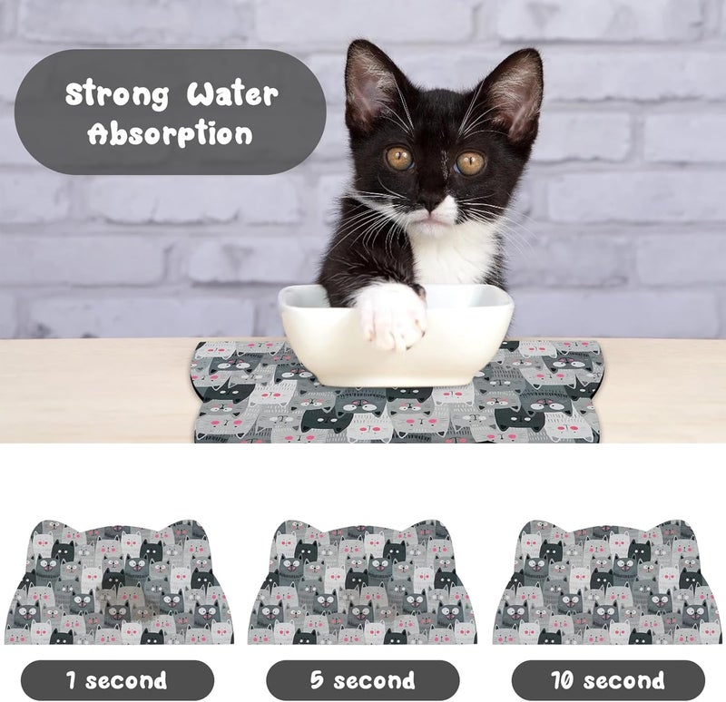 Zoeeya Cat Food and Water Bowl Mat - Pet Feeding Absorbent Placemat for Floor, Grey Small 17.7 * 9.8 Inch - Image 2